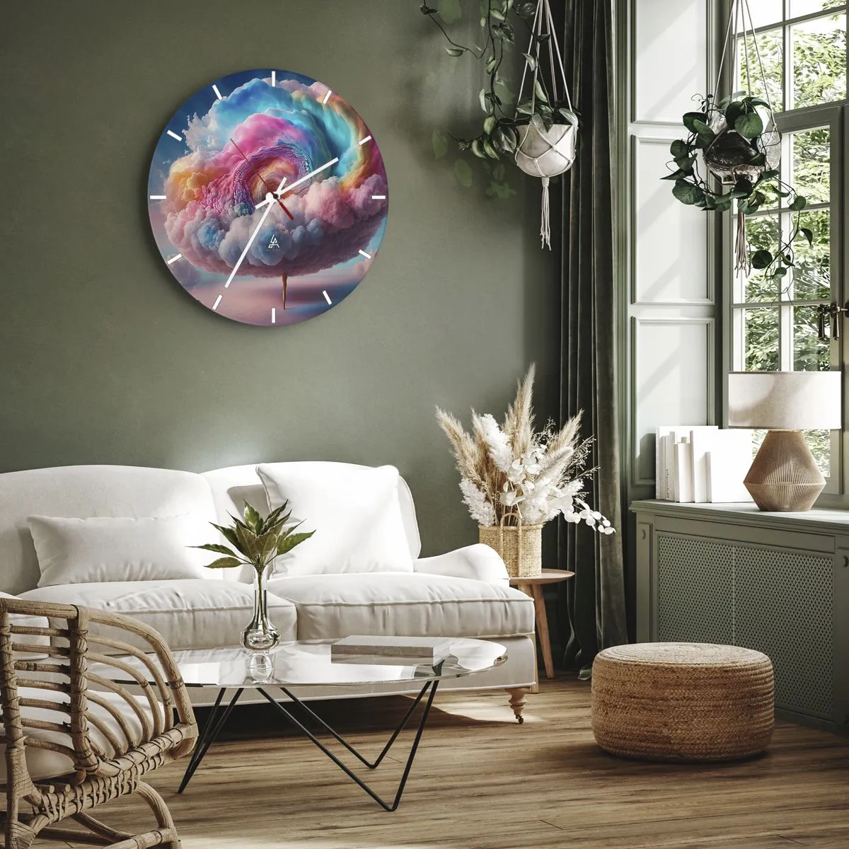 Nástěnné hodiny - Fantastický oblačný strom v pastelových barvách - 30x30cm - Sen o zábavním parku - Moderní nástěnná dekorace do obývacího pokoje, kuchyně a ložnice ARTTOR