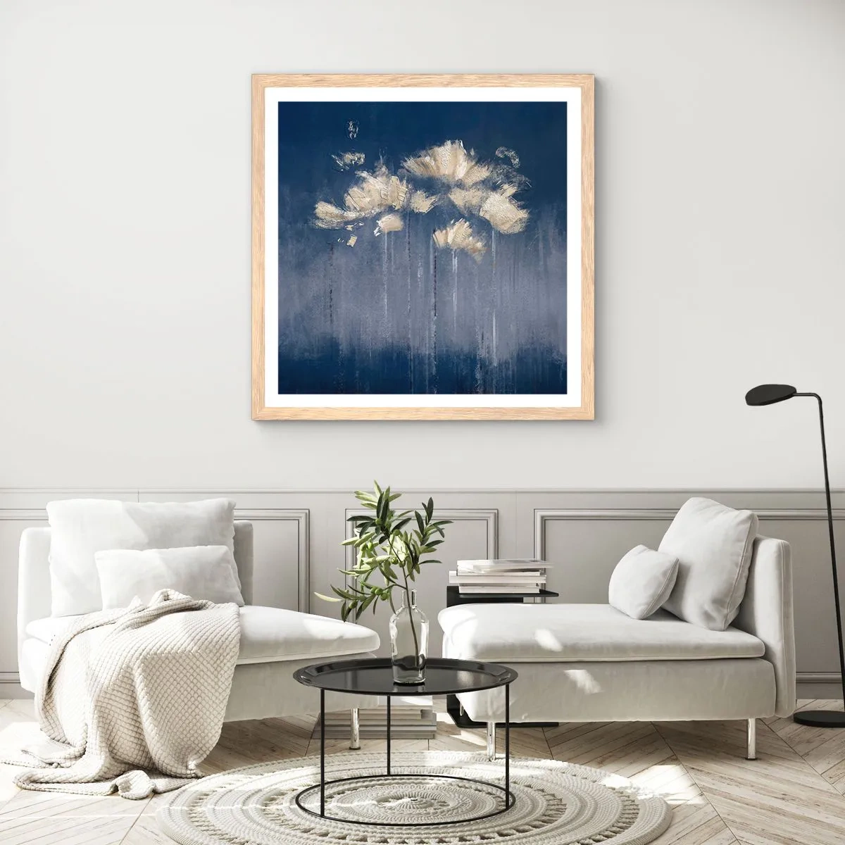 Plakát v rámu světlý dub - Jako okvětní lístky ve větru - 40x40 cm