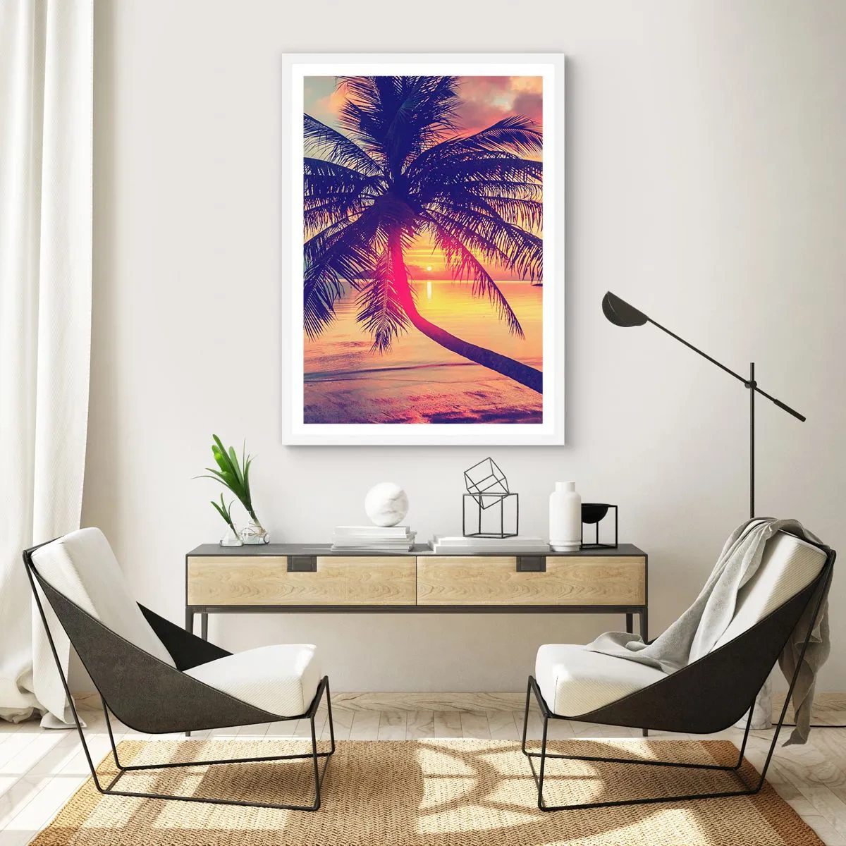 Plakát v bílém rámu - Večer pod palmami - 70x100 cm