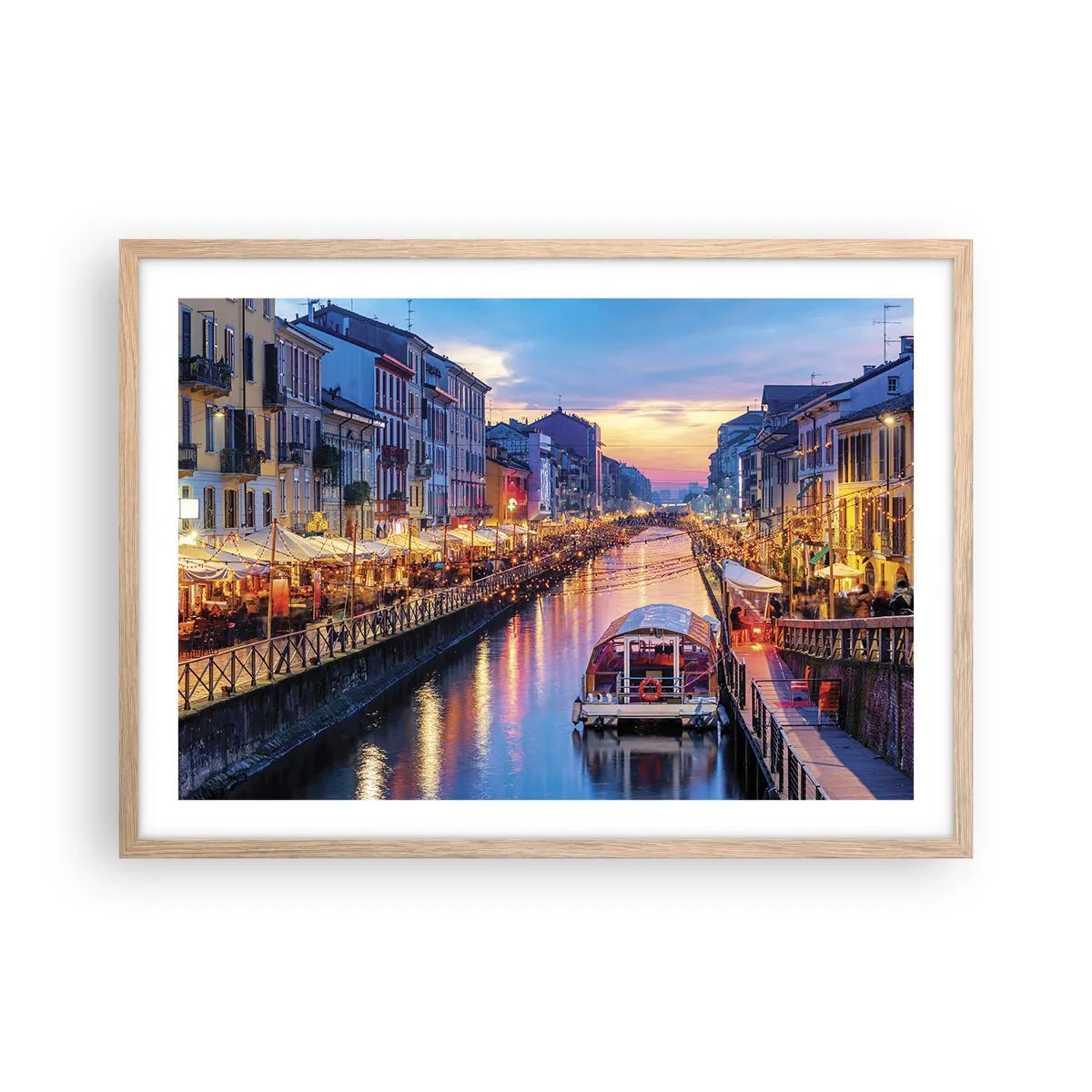 Plakát v rámu světlý dub - Večer plný světla a zábavy - 70x50 cm