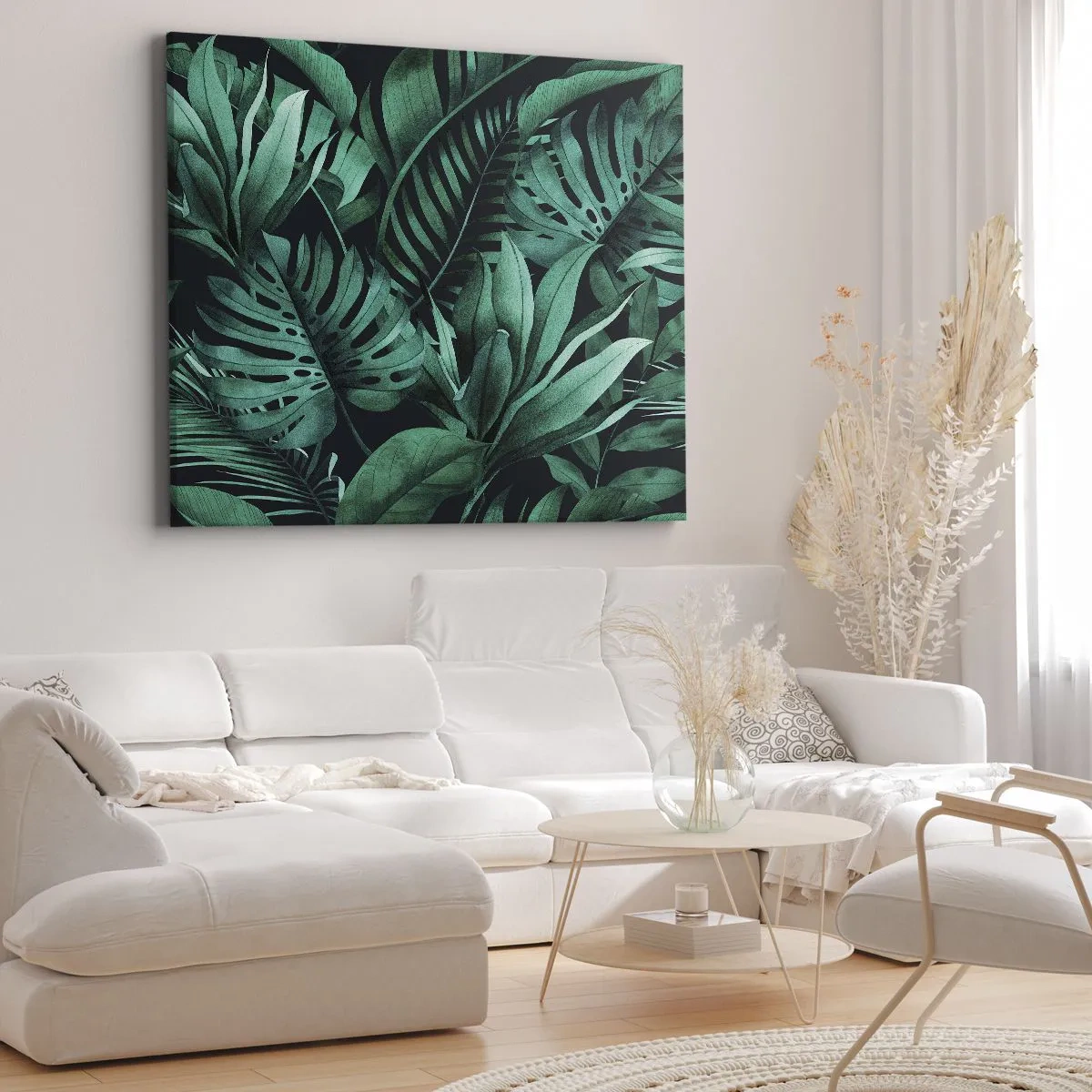 Obraz na plátně - Tropické listy v odstínech sytě zelené - 70x50cm - Hloubka tropické zeleně - Moderní nástěnná dekorace do obývacího pokoje a ložnice ARTTOR