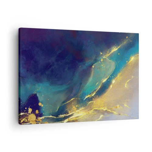 Obraz na plátně - Abstraktní kompozice v odstínech modré a zlaté na plátně - 70x50cm - Zlatý močál - Moderní nástěnná dekorace do obývacího pokoje a ložnice ARTTOR