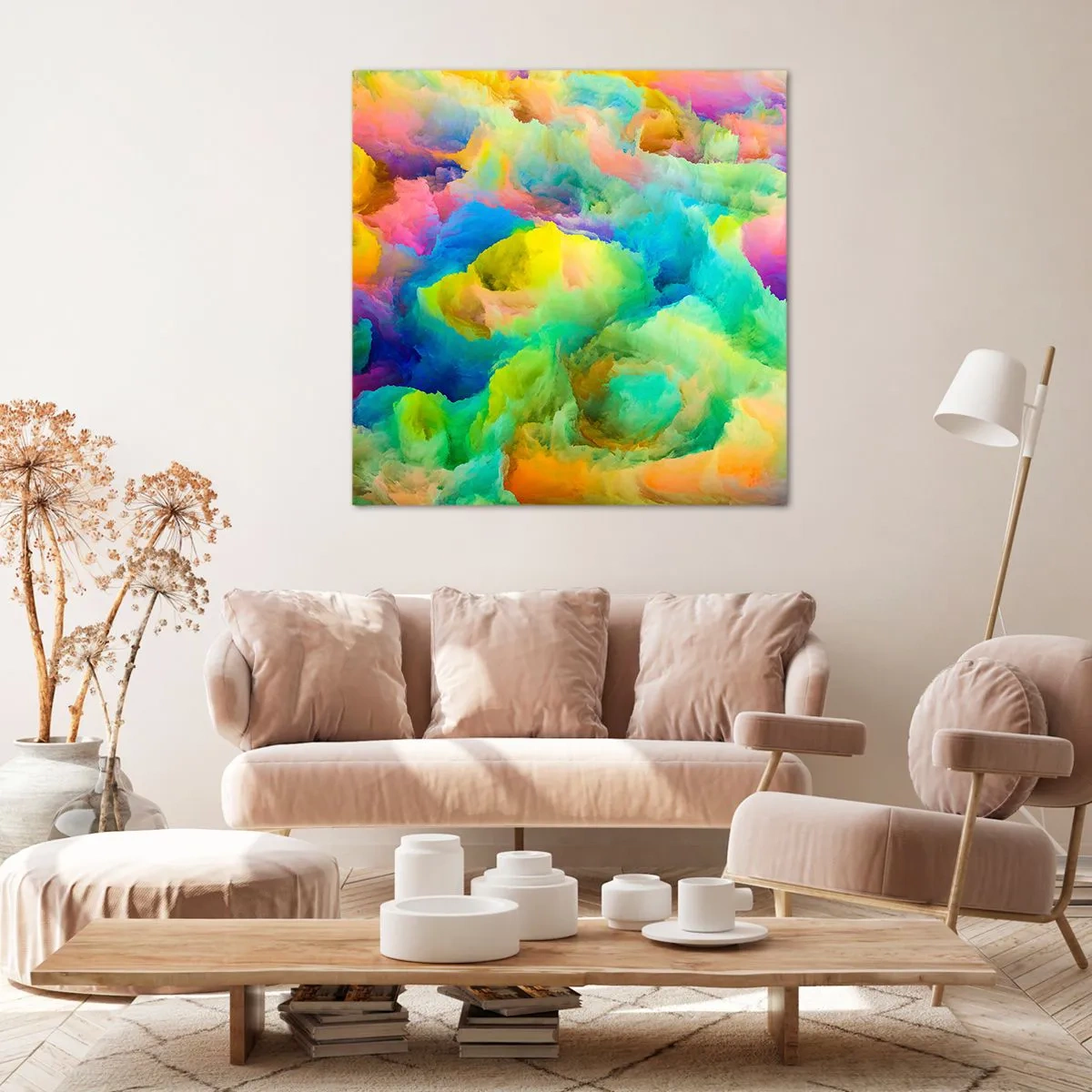 Obraz na plátně - Duhové chmýří - 50x50 cm