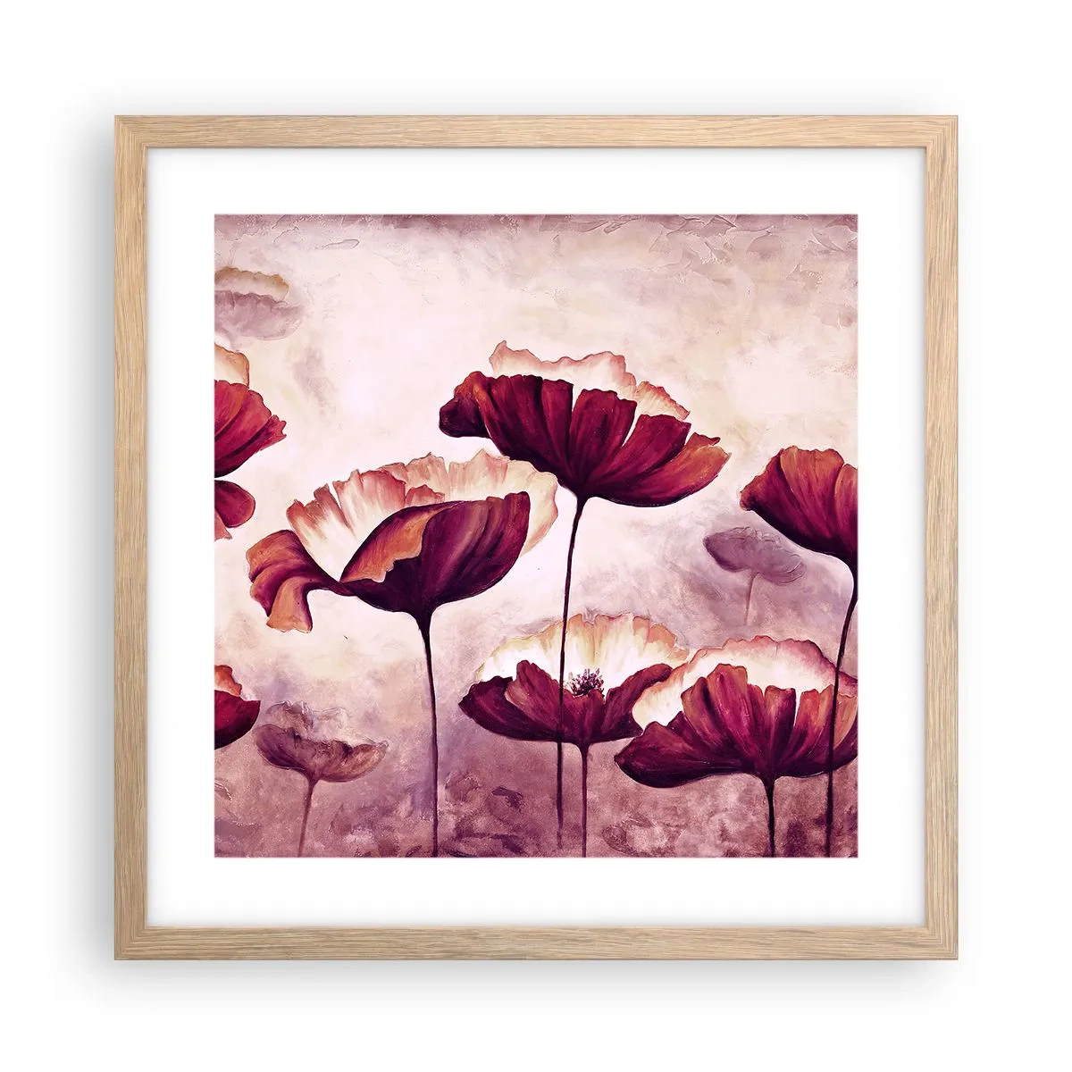 Plakát v rámu světlý dub - Červený a bílý plátek - 40x40 cm