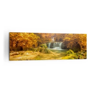 Obraz na plátně - Lesní vodopád ve zlaté - 160x50 cm