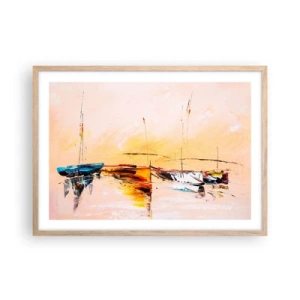 Plakát v rámu světlý dub - Večer v přístavu - 70x50 cm