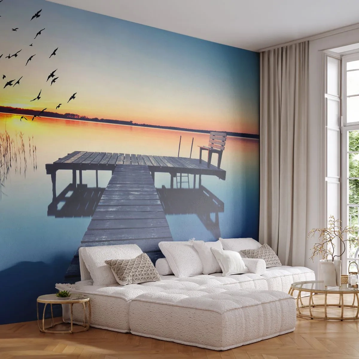 Fototapeta Samolepicí Deluxe Sticker - To byl dobrý den - Krajina, jezero, Dřevěný most - 250x175 cm