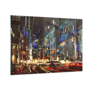 Obraz na skle - Večerní pouliční ruch - 100x70 cm