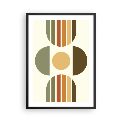 Plakát v černém rámu - Abstraktní geometrický vzor v zemitých tónech s kruhy a půlkruhy - 50x70cm - V barvách země - Moderní nástěnná dekorace do obývacího pokoje a ložnice ARTTOR