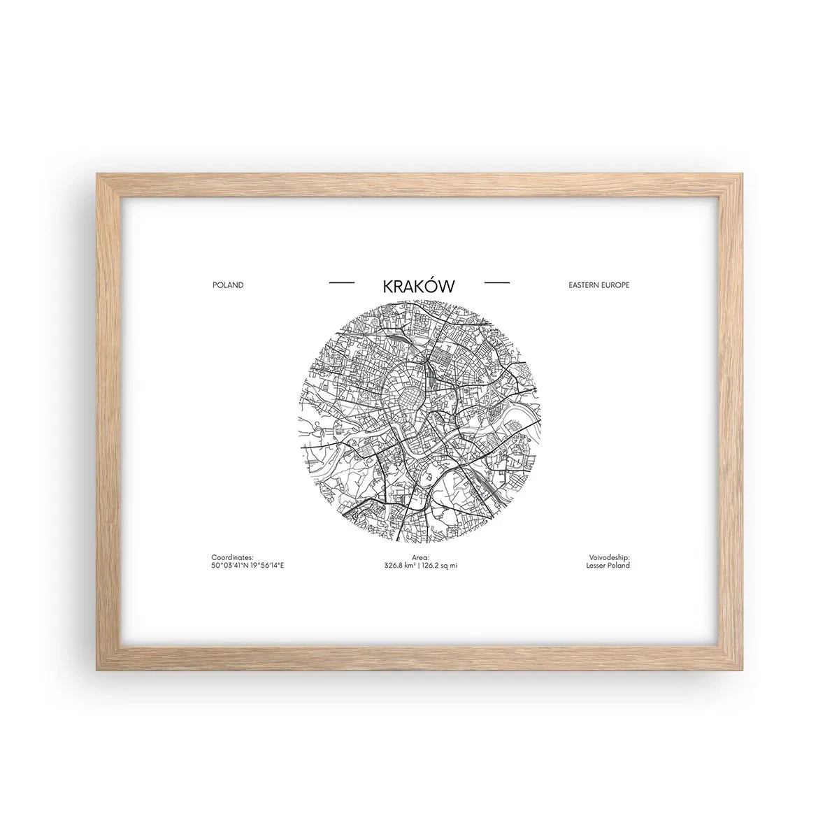 Plakát v rámu světlý dub - Anatomie Krakova - 40x30 cm