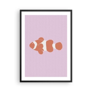 Plakát v černém rámu - Oranžový klaun na fialovém pozadí - 50x70cm - Korále jí sluší - Moderní nástěnná dekorace do obývacího pokoje a ložnice ARTTOR