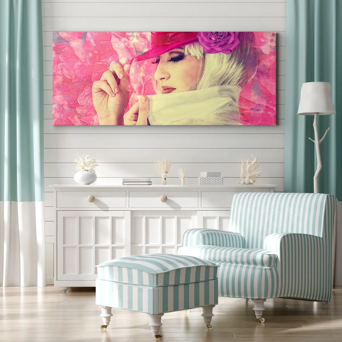 Obraz na plátně - Retro portrét v růžové mlze - 120x50 cm