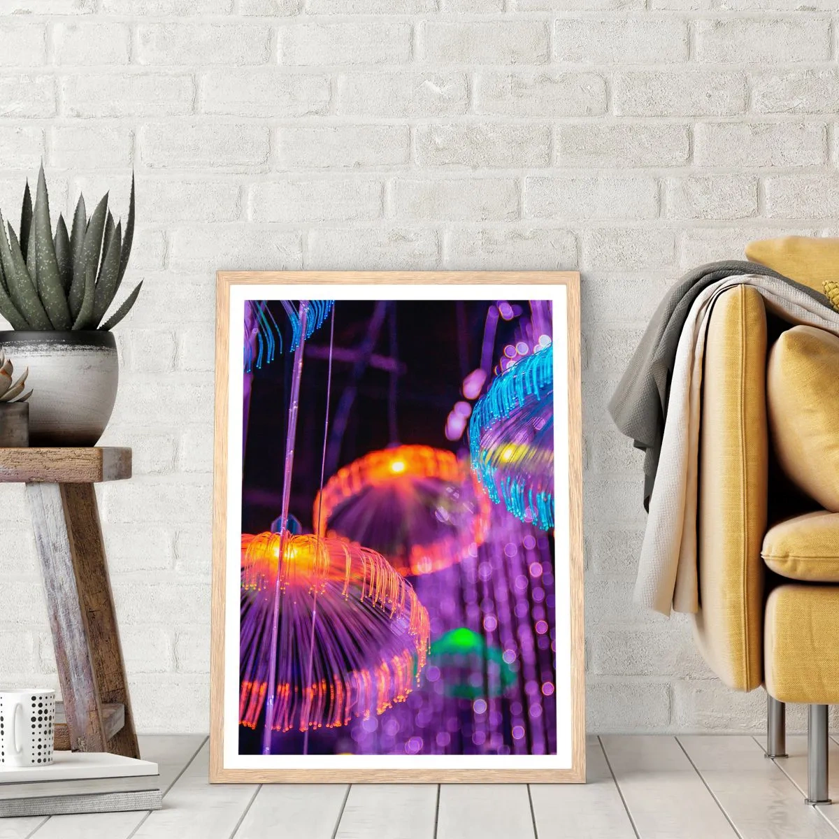 Plakát v rámu světlý dub - Světelná fontána - 70x100 cm