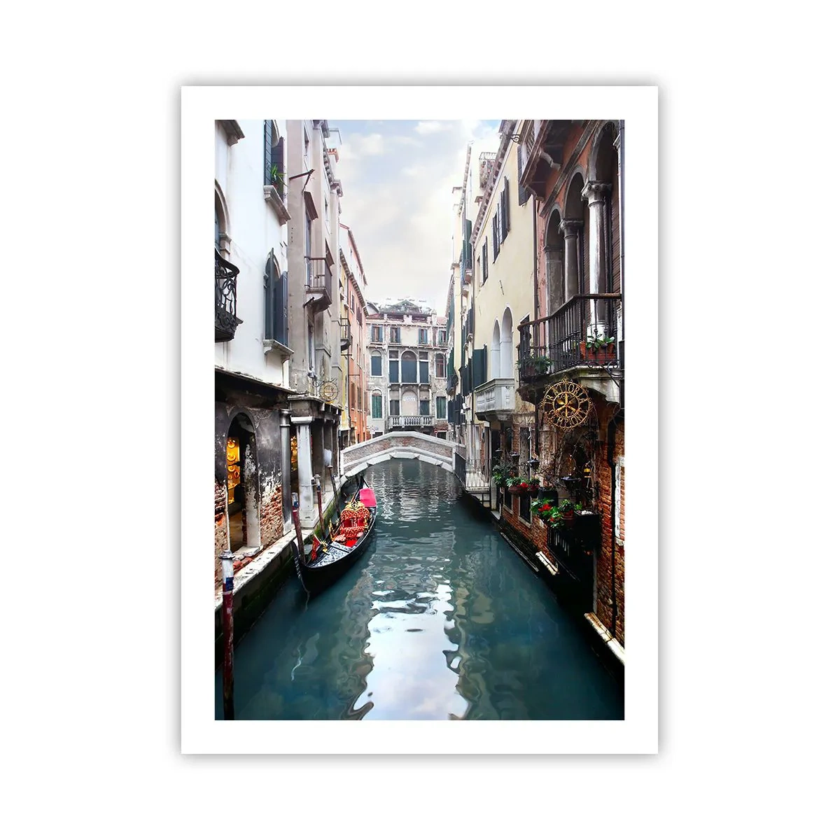 Plakát - Benátská krajina s gondolou a můstkem - 50x70 cm