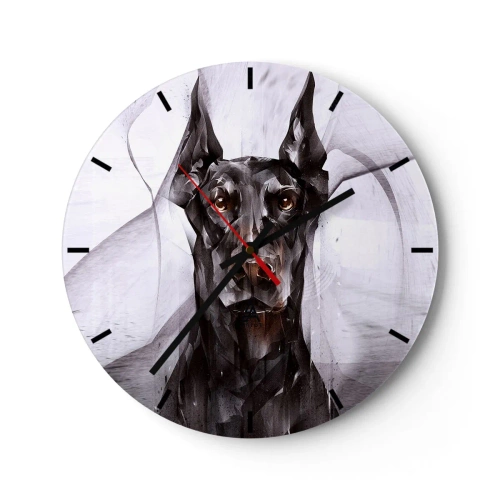 Nástěnné hodiny - Portrét dobermana v moderním geometrickém stylu - 30x30cm - Z urozeného rodu - Moderní nástěnná dekorace do obývacího pokoje, kuchyně a ložnice ARTTOR