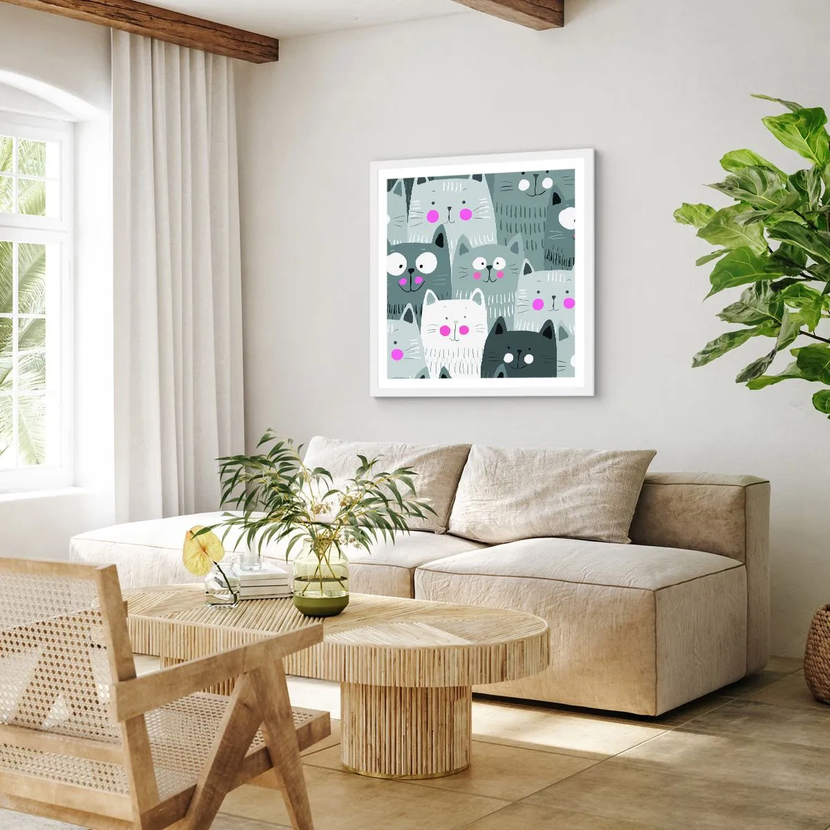 Plakát v bílém rámu - Kočičí svět - 50x50 cm