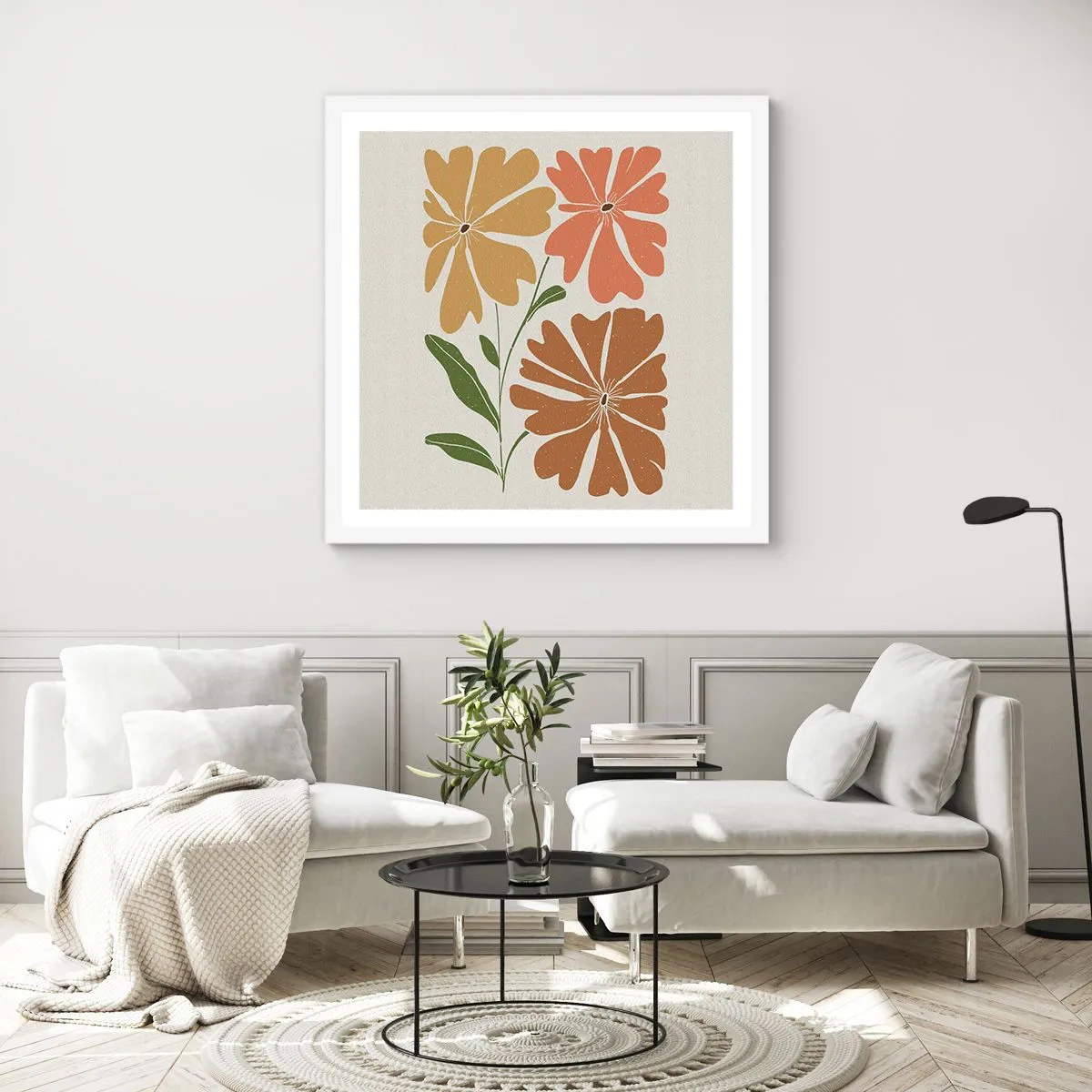 Plakát v bílém rámu - Příroda a geometrie - 60x60 cm