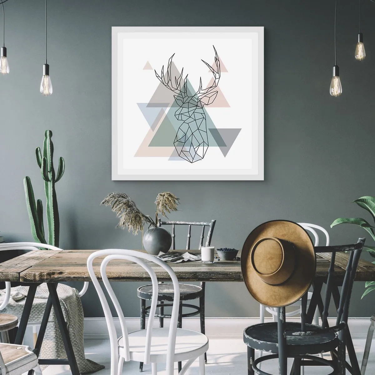 Plakát v bílém rámu - V geometrickém lese - 50x50 cm