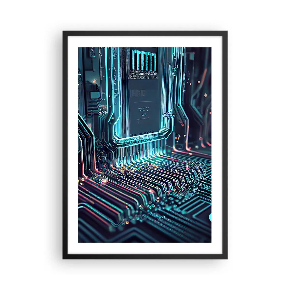 Plakát v černém rámu - Futuristická vize integrovaného obvodu - 50x70cm - Jen tak přemýšlím… - Moderní nástěnná dekorace do obývacího pokoje a ložnice ARTTOR