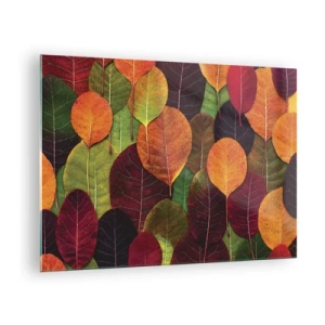 Obraz na skle - Barevné podzimní listí v uměleckém aranžmá - 70x50cm - Podzimní mozaika - Moderní nástěnná dekorace do obývacího pokoje a ložnice ARTTOR