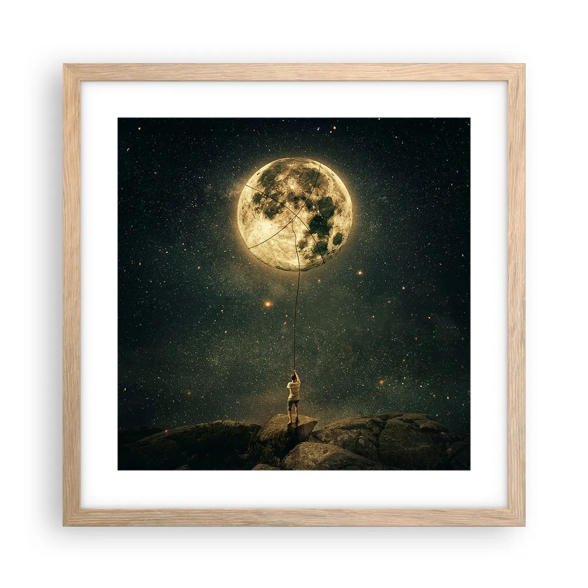 Plakát v rámu světlý dub - Kluk, který ukradl měsíc - 40x40 cm