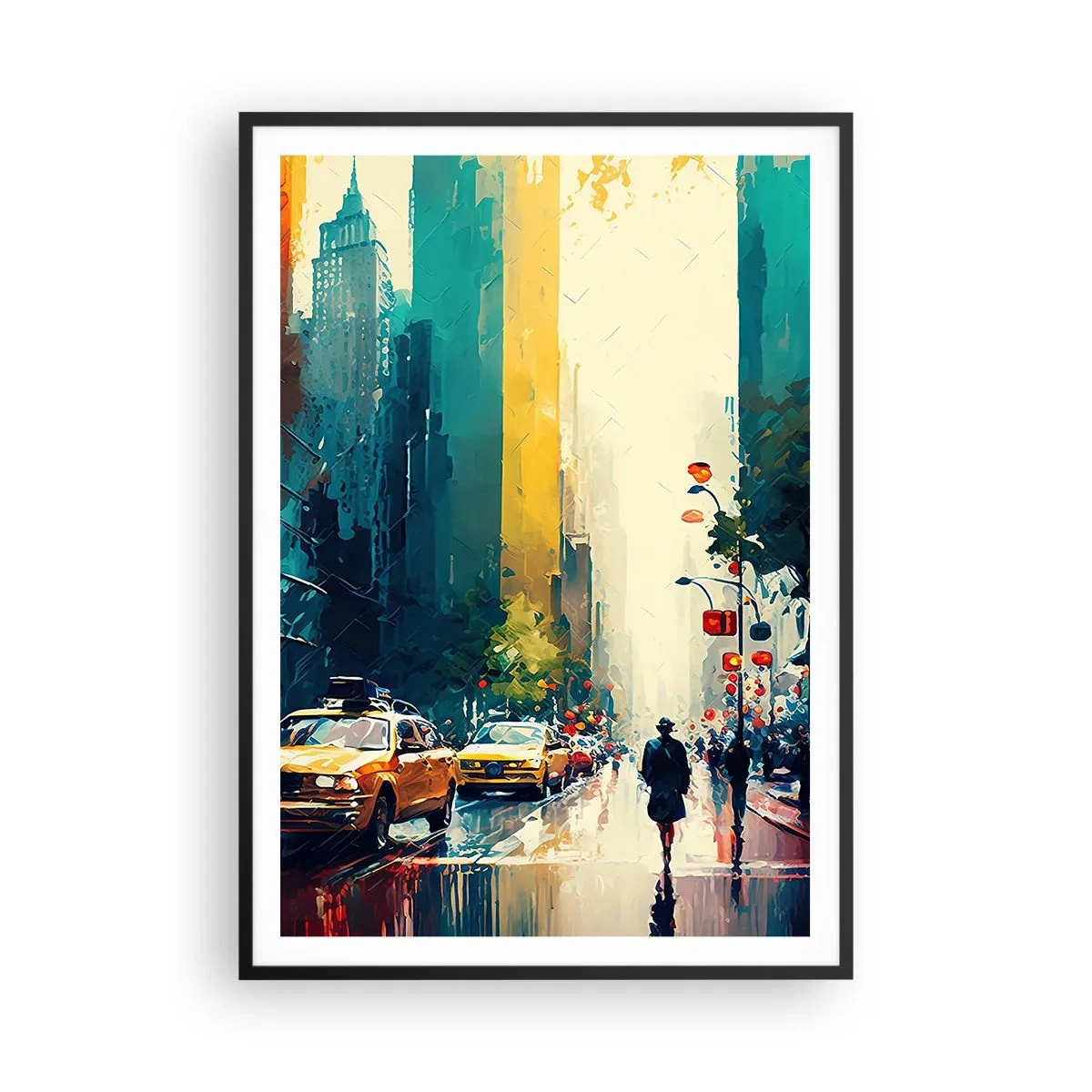 Plakát v černém rámu - New York – tady je i déšť barevný - 70x100 cm