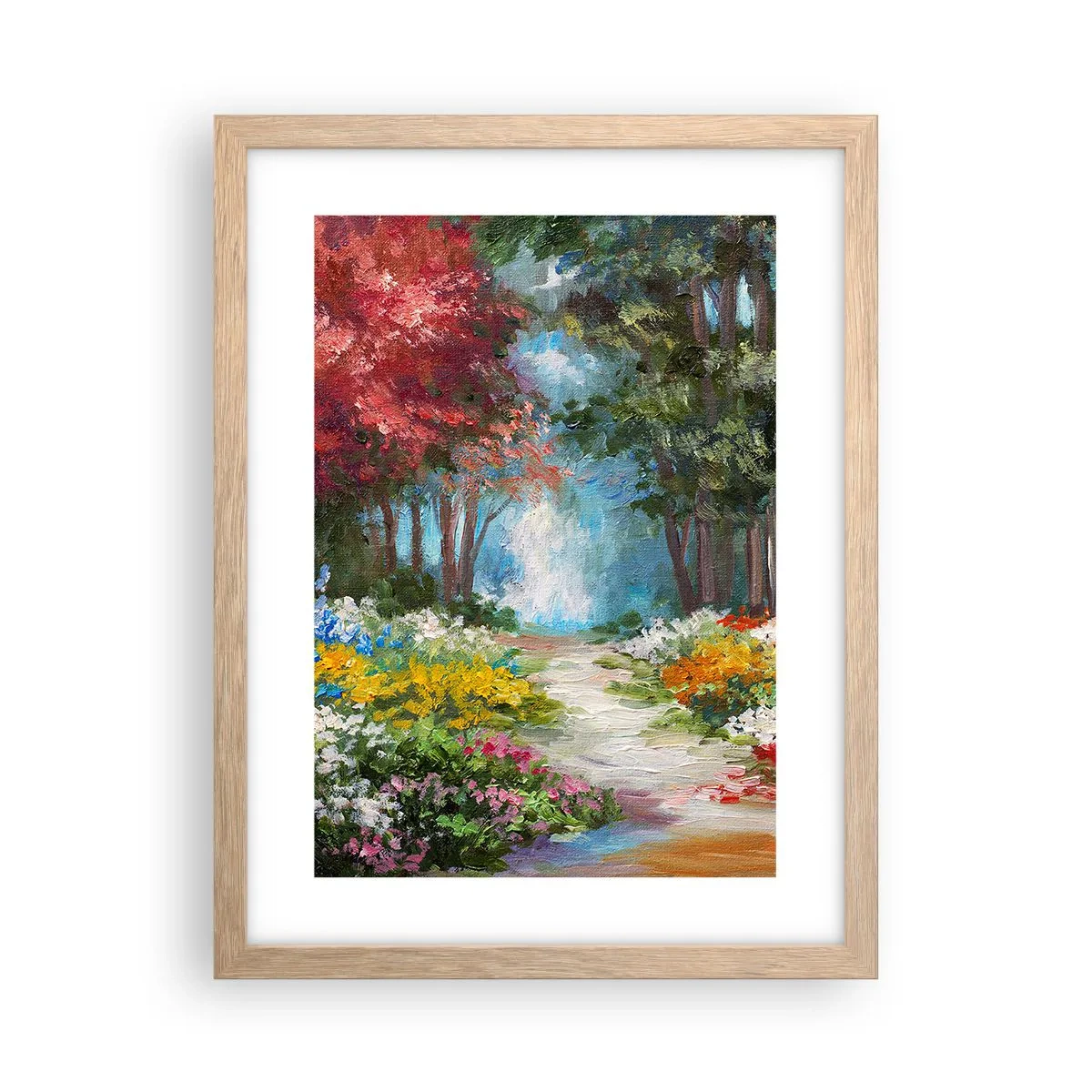 Plakát v rámu světlý dub - Lesní zahrada, květinový les - 30x40 cm