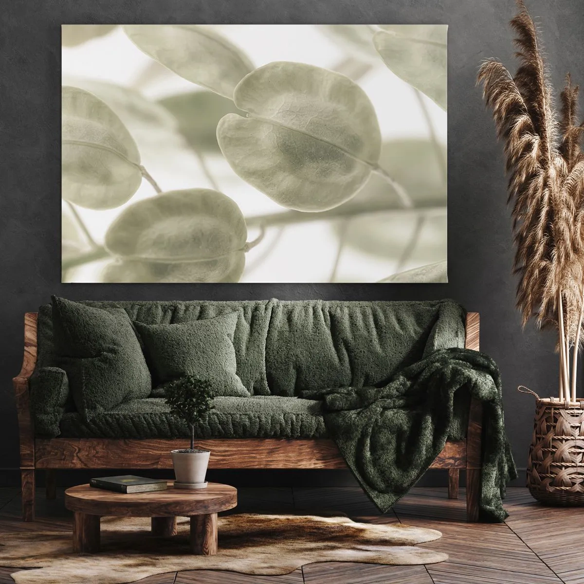 Obraz na plátně - Jemný obraz listů v pastelových odstínech zelené na světlém pozadí. - 70x50cm - Na začátku bylo listí… - Moderní nástěnná dekorace do obývacího pokoje a ložnice ARTTOR