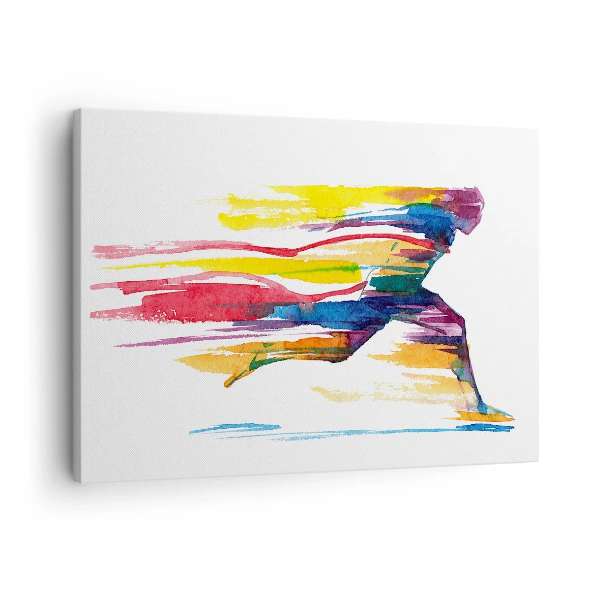 Obraz na plátně - Běžec v abstraktních barvách symbolizující dynamiku a energii - 70x50cm - Duhový běh - Moderní nástěnná dekorace do obývacího pokoje a ložnice ARTTOR