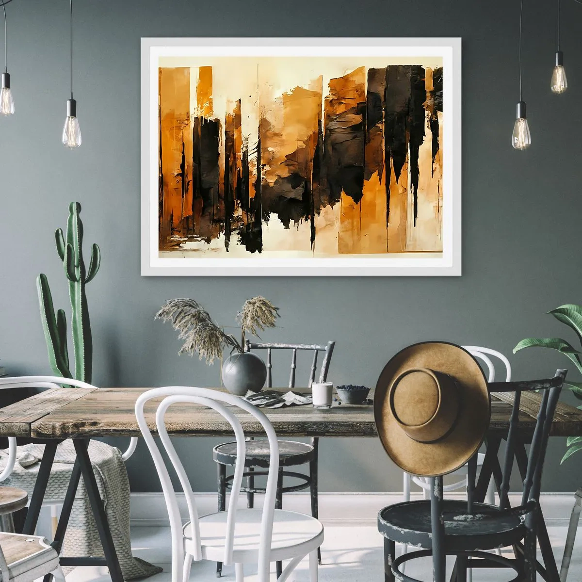 Plakát v bílém rámu - Harmonie černé a zlaté - 50x40 cm