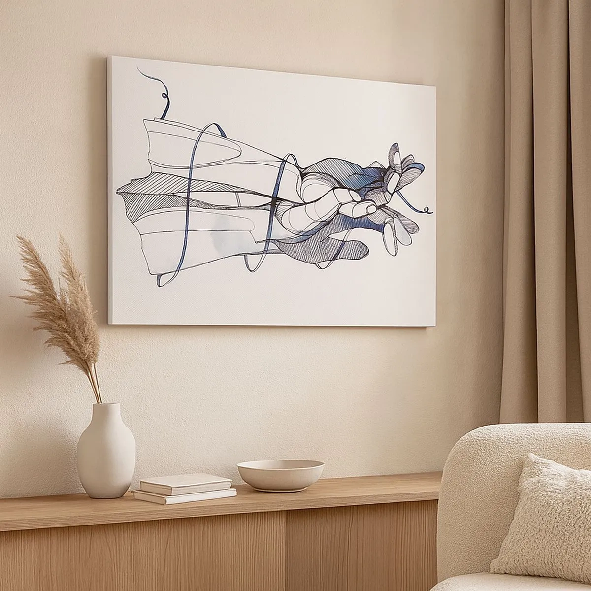 Obraz na plátně - Jemná kresba ruky s jemnou květinou - 70x50cm - Studie o dotyku - Moderní nástěnná dekorace do obývacího pokoje a ložnice ARTTOR