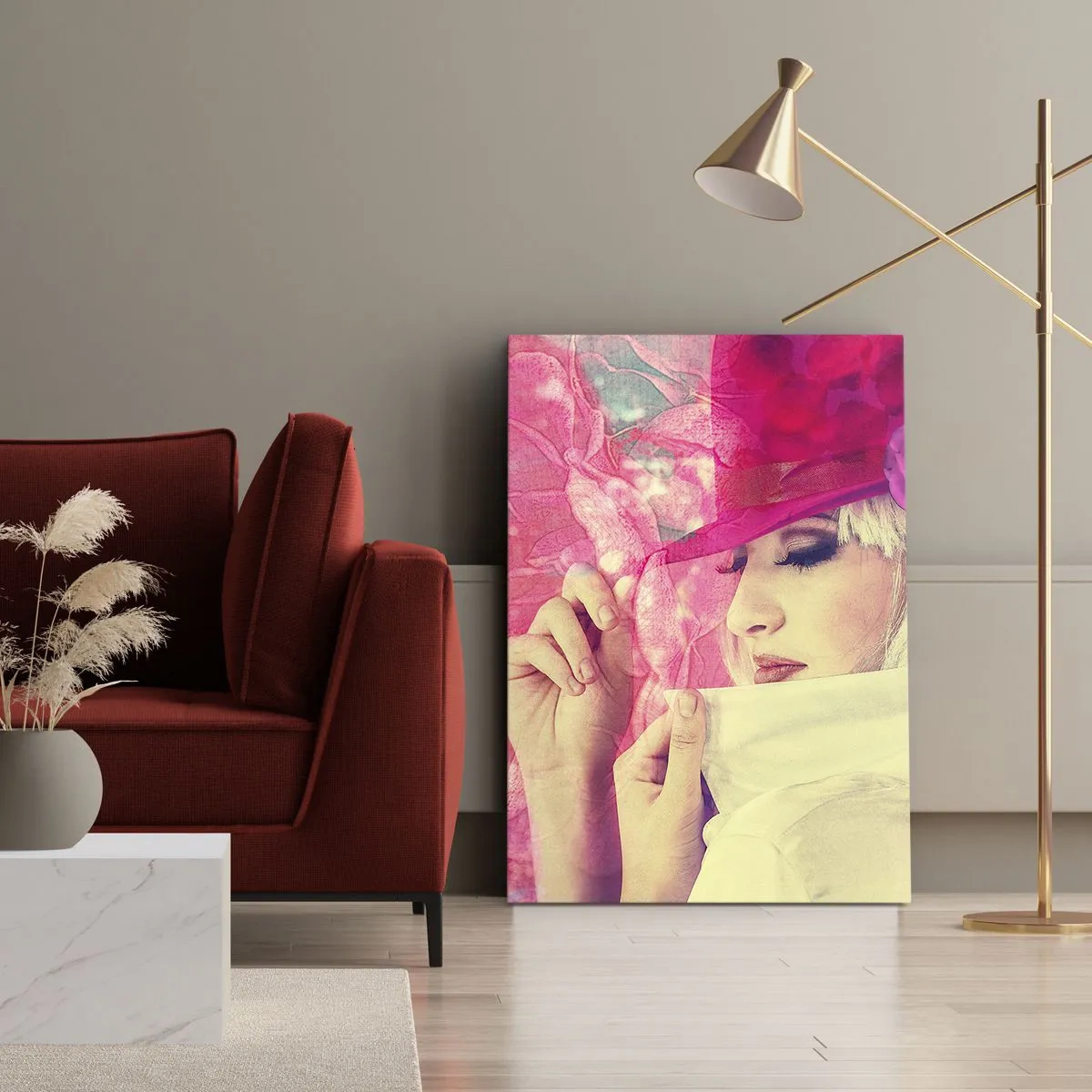 Obraz na plátně - Retro portrét v růžové mlze - 50x70 cm