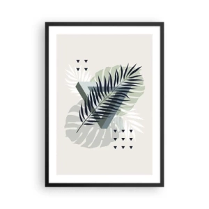 Plakát v černém rámu - Abstraktní tropické listy na světlém pozadí - 50x70cm - Příroda a geometrie – dva řády? - Moderní nástěnná dekorace do obývacího pokoje a ložnice ARTTOR