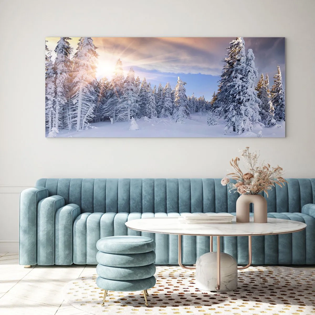 Obraz na skle - Sněžné představení přírody - 100x40 cm