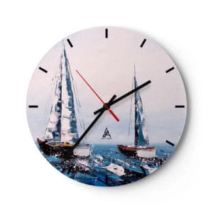 Nástěnné hodiny - Dvě plachetnice na rozbouřeném moři v malířském stylu - 30x30cm - Bratrství větru - Moderní nástěnná dekorace do obývacího pokoje, kuchyně a ložnice ARTTOR