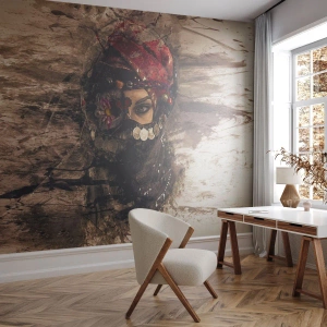 Fototapeta Samolepicí Deluxe Sticker - Přinejmenším znepokojující - Abstrakce, ženská tvář, Orientální Symboly - 100x70 cm