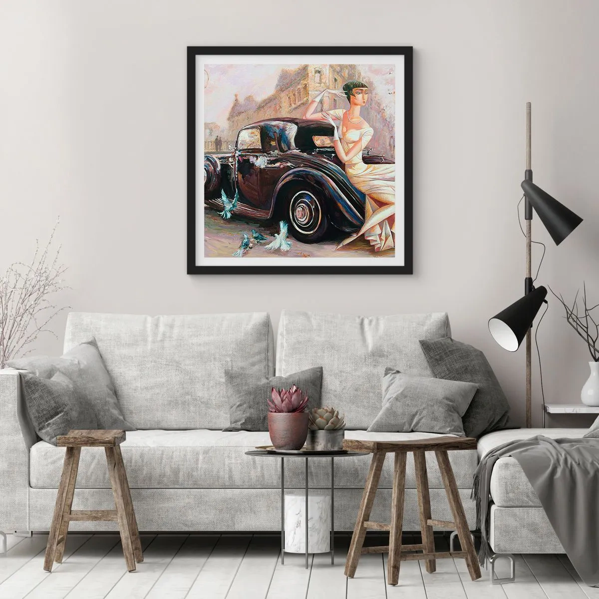 Plakát v černém rámu - Elegance v retro stylu - 30x30 cm