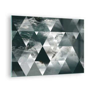 Obraz na skle - Abstraktní kompozice trojúhelníků s motivem vodní vlny - 70x50cm - Křišťálová perspektiva - Moderní nástěnná dekorace do obývacího pokoje a ložnice ARTTOR