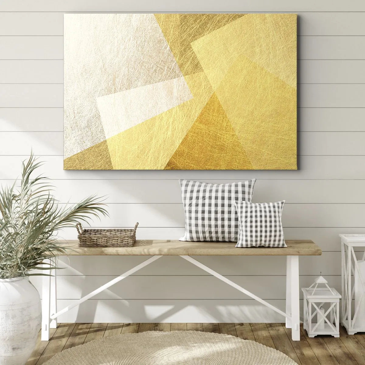 Obraz na plátně - Geometrické tvary ve zlatých a světlých odstínech - 70x50cm - Počasí geometrie - Moderní nástěnná dekorace do obývacího pokoje a ložnice ARTTOR