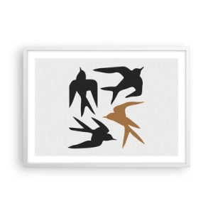 Plakát v bílém rámu - Vlaštovky - 70x50 cm