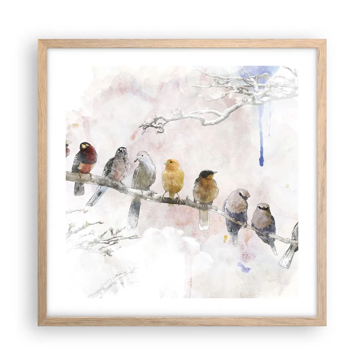 Plakát v rámu světlý dub - Okřídlené setkání - 50x50 cm