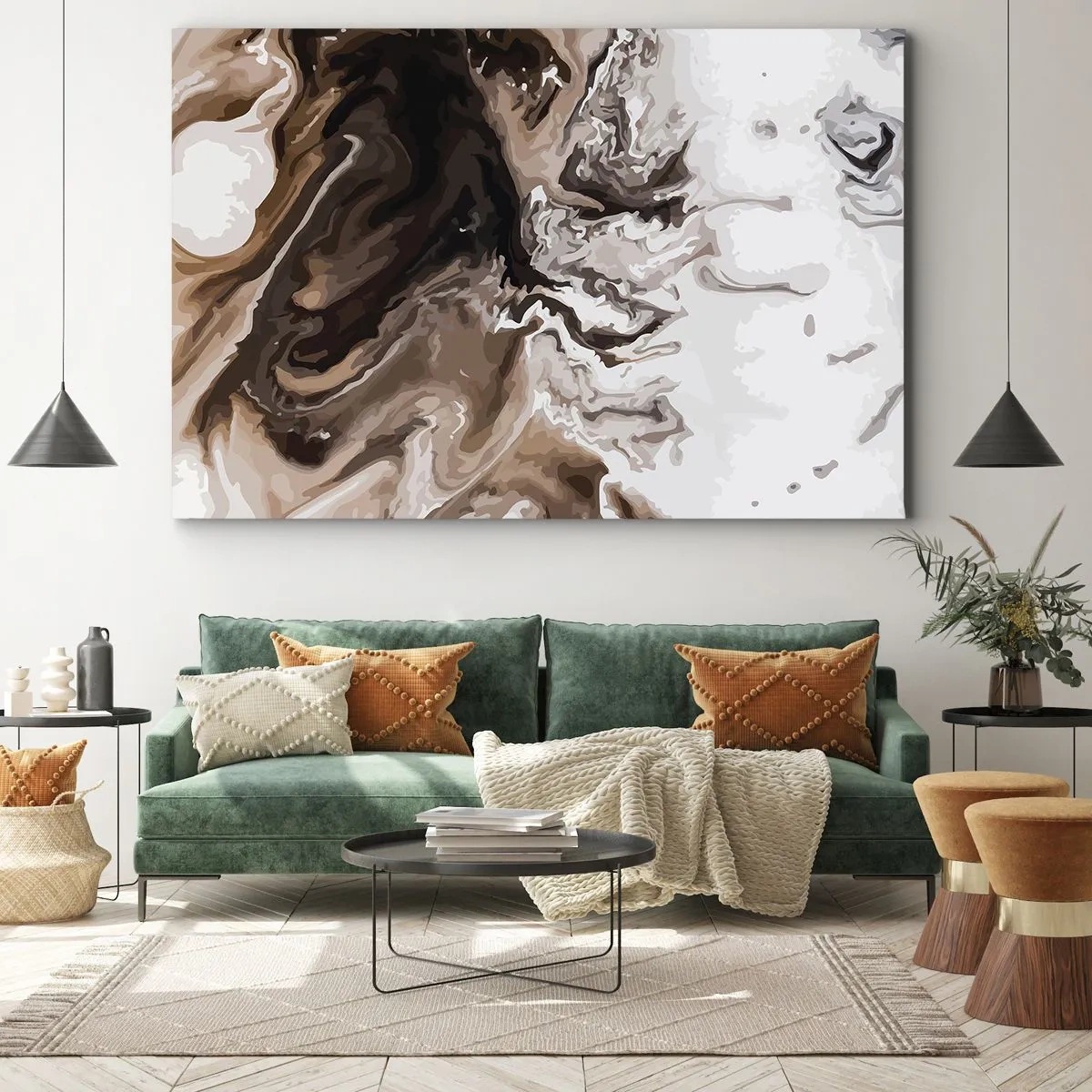Obraz na plátně - Abstrakce v odstínech hnědé s dynamickými liniemi - 70x50cm - Kontrast barev - Moderní nástěnná dekorace do obývacího pokoje a ložnice ARTTOR