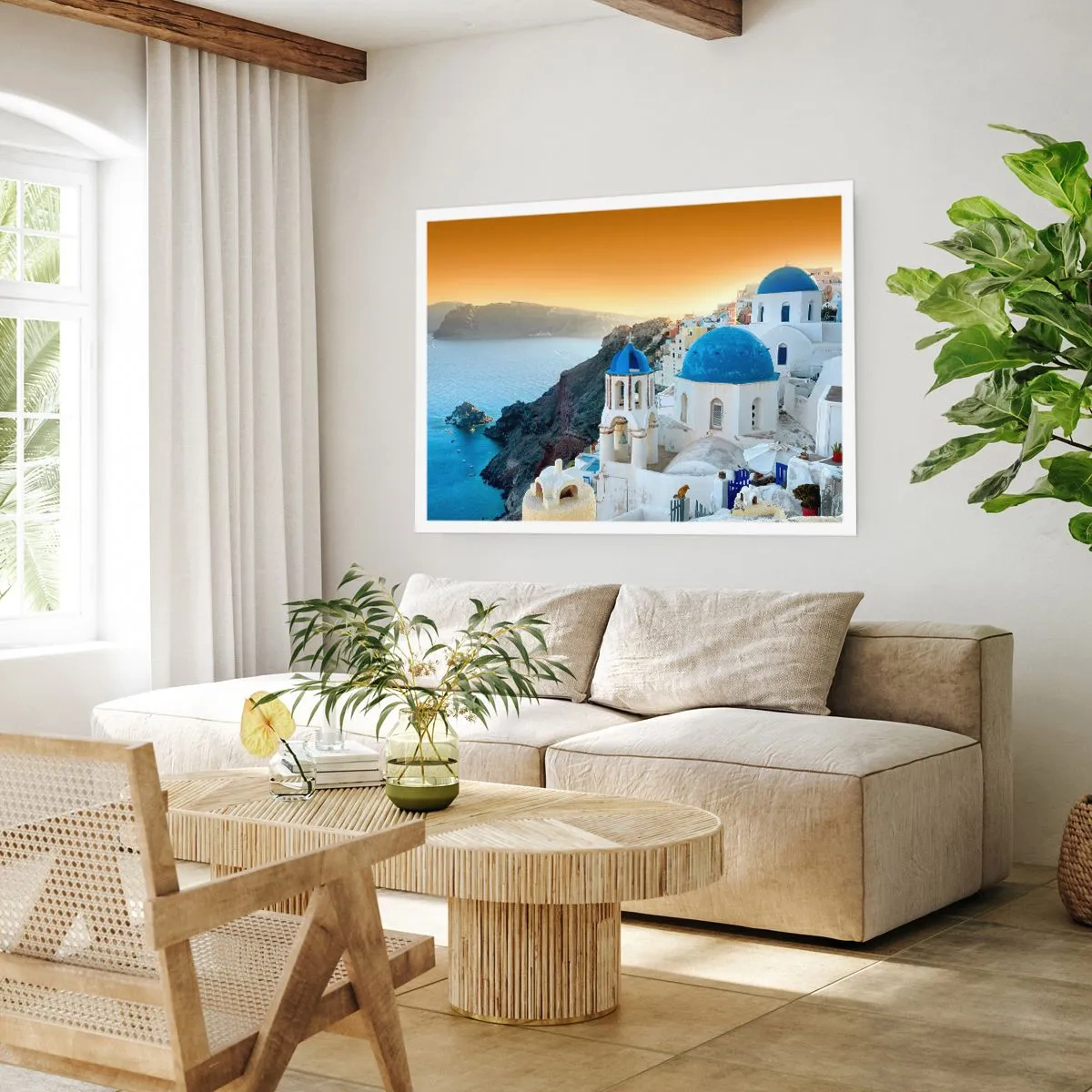 Plakát - Santorini - přitulené ke skalám - 91x61 cm