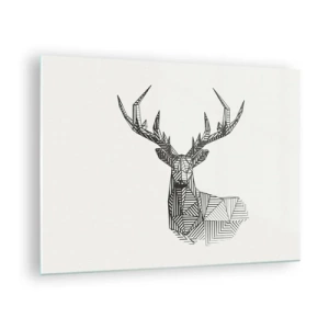 Obraz na skle - Kubistický jelen z geometrických tvarů na bílém pozadí - 70x50cm - Jelen v kubistickém stylu - Moderní nástěnná dekorace do obývacího pokoje a ložnice ARTTOR