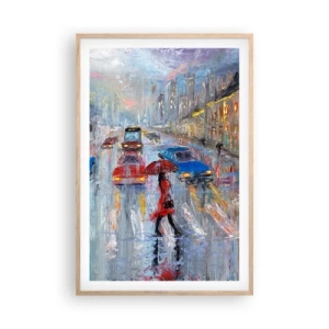 Plakát v rámu světlý dub - Deštivé odpoledne ve městě - 61x91 cm