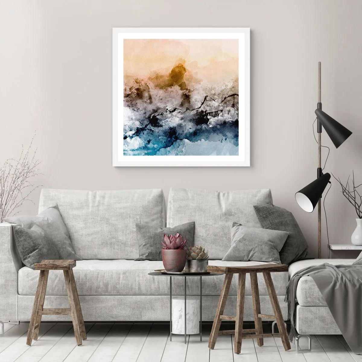 Plakát v bílém rámu - Ponořené do mračna mlhy - 40x40 cm