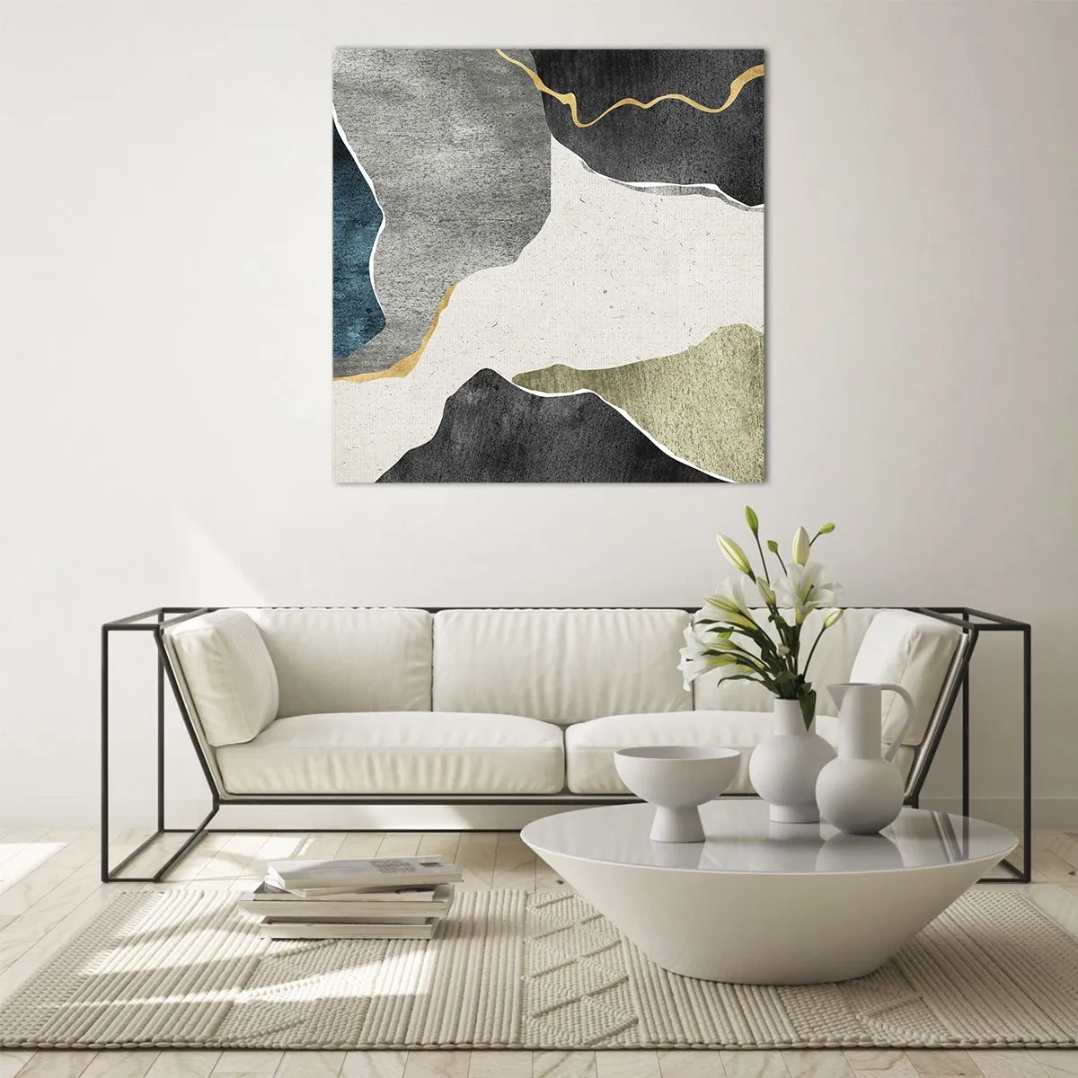 Obraz na skle - Mozaiková kompozice se zlatou nití - 50x50 cm