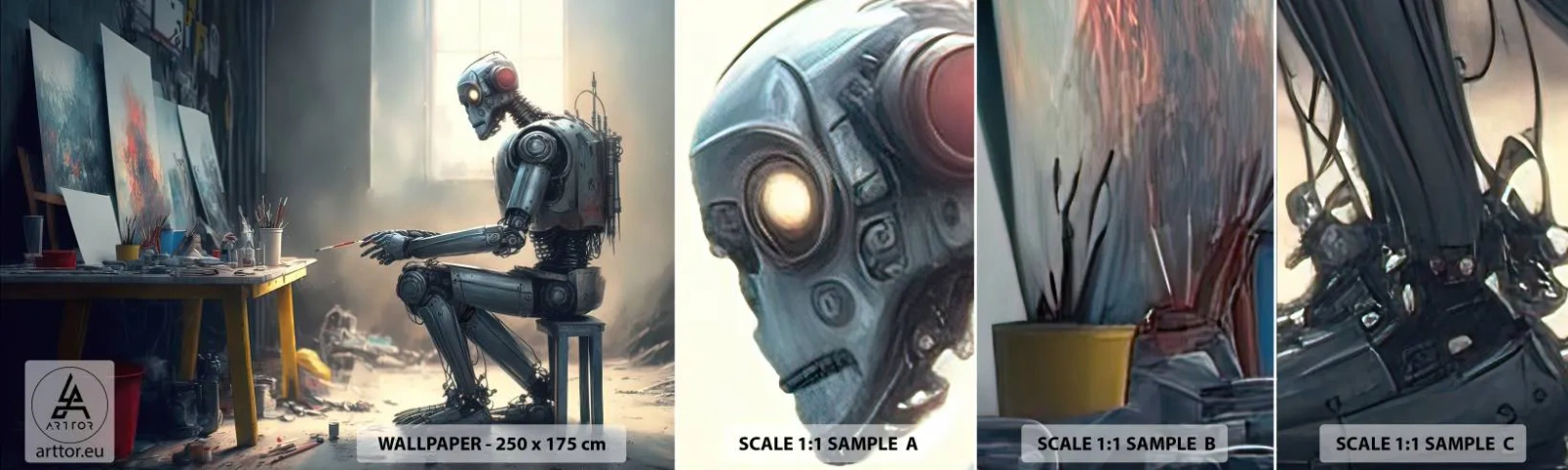 Vzor Fototapety Samolepicí Deluxe Sticker - Akt stvoření - Kus, Malování, Robot - 100x30 cm