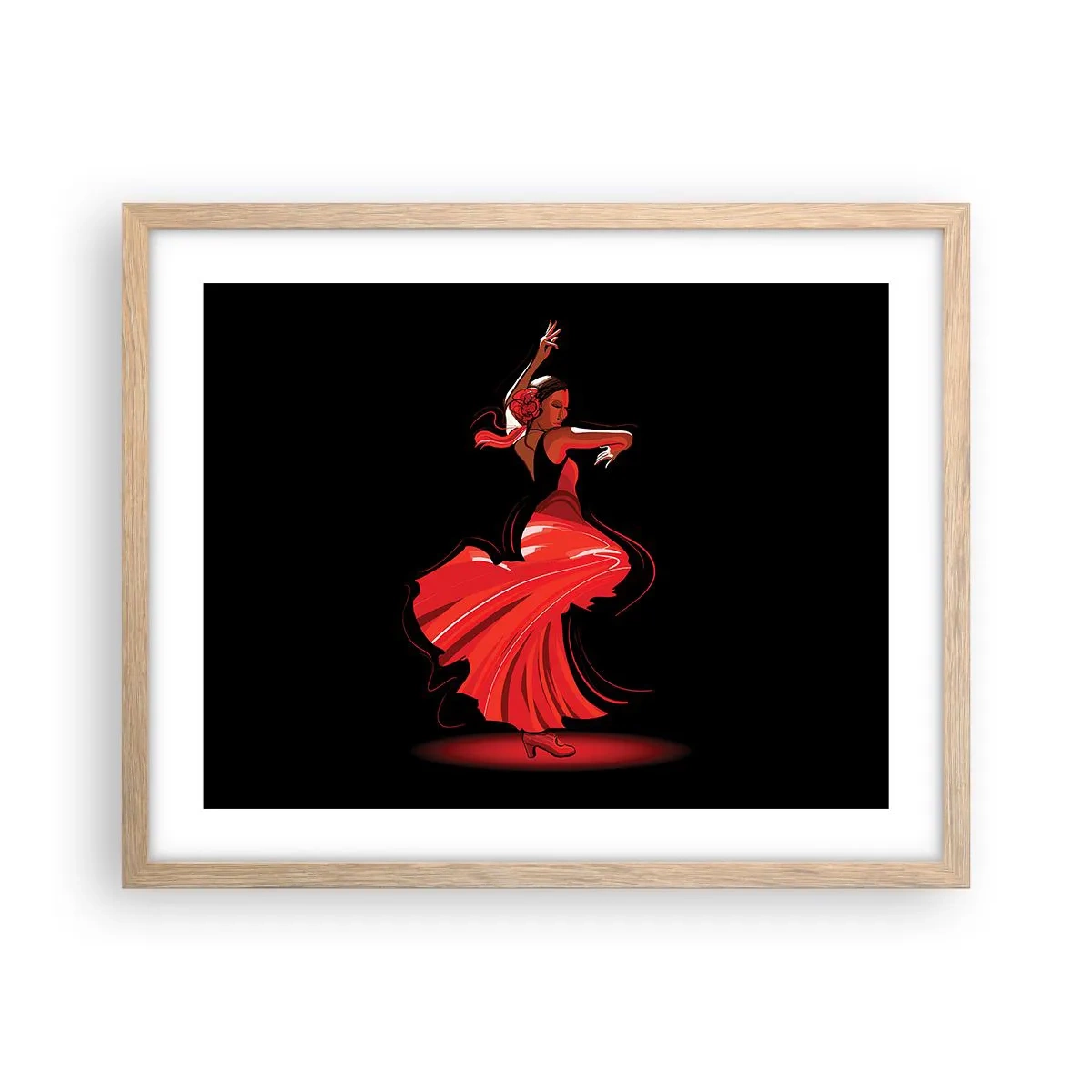 Plakát v rámu světlý dub - Žhavá duše flamenco - 50x40 cm