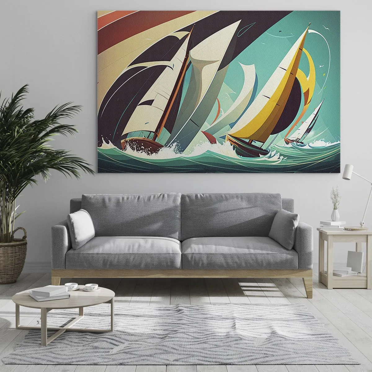 Obraz na skle - Retro styl ilustrace plachetnic v rozbouřeném moři - 70x50cm - Jak vycházet s živly - Moderní nástěnná dekorace do obývacího pokoje a ložnice ARTTOR